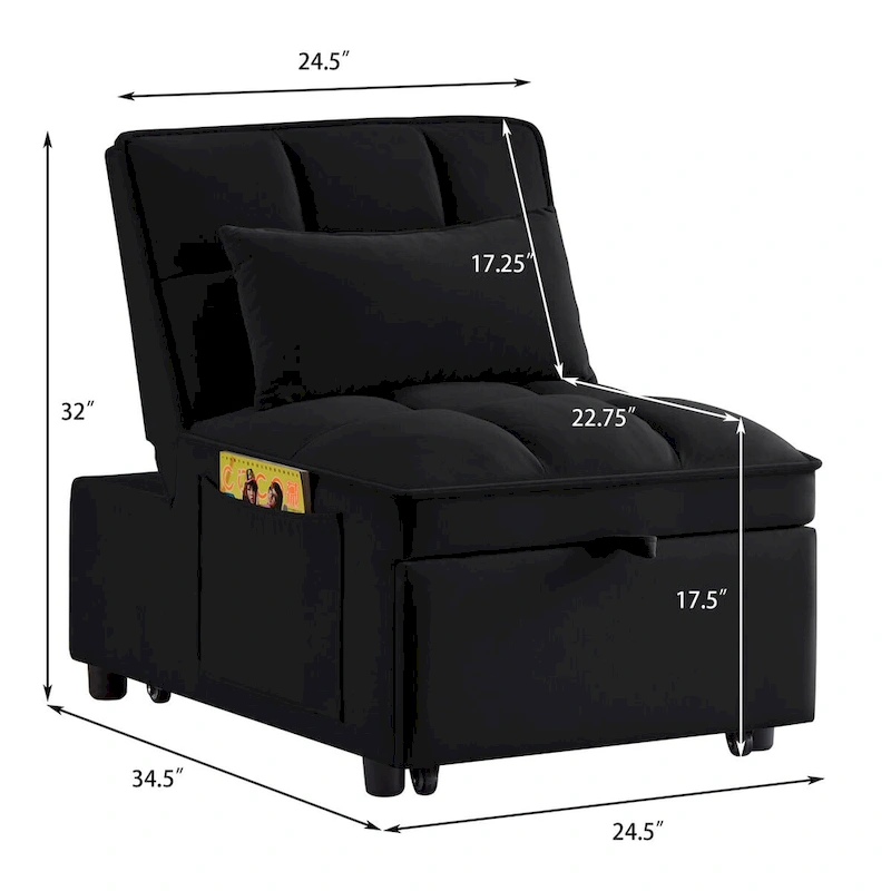 Convertible Recliners with Adjustable Backrest, Pillows and Pockets