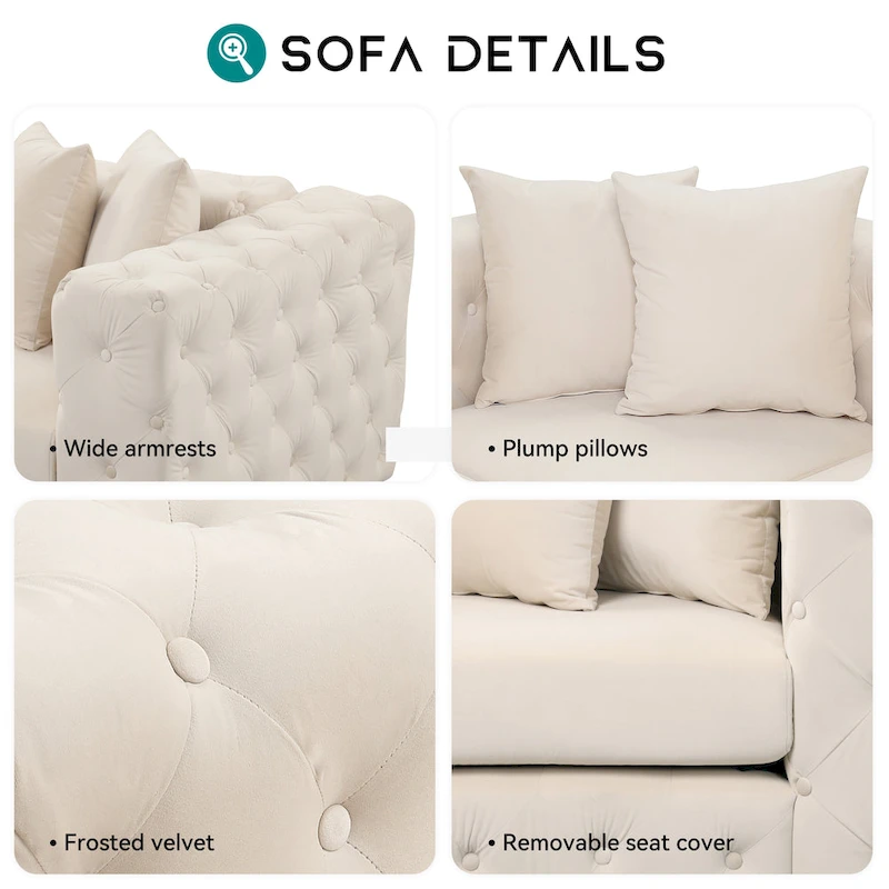 Large L-Shaped Modular Sofa, 6-Seat Velvet Sectional Couch