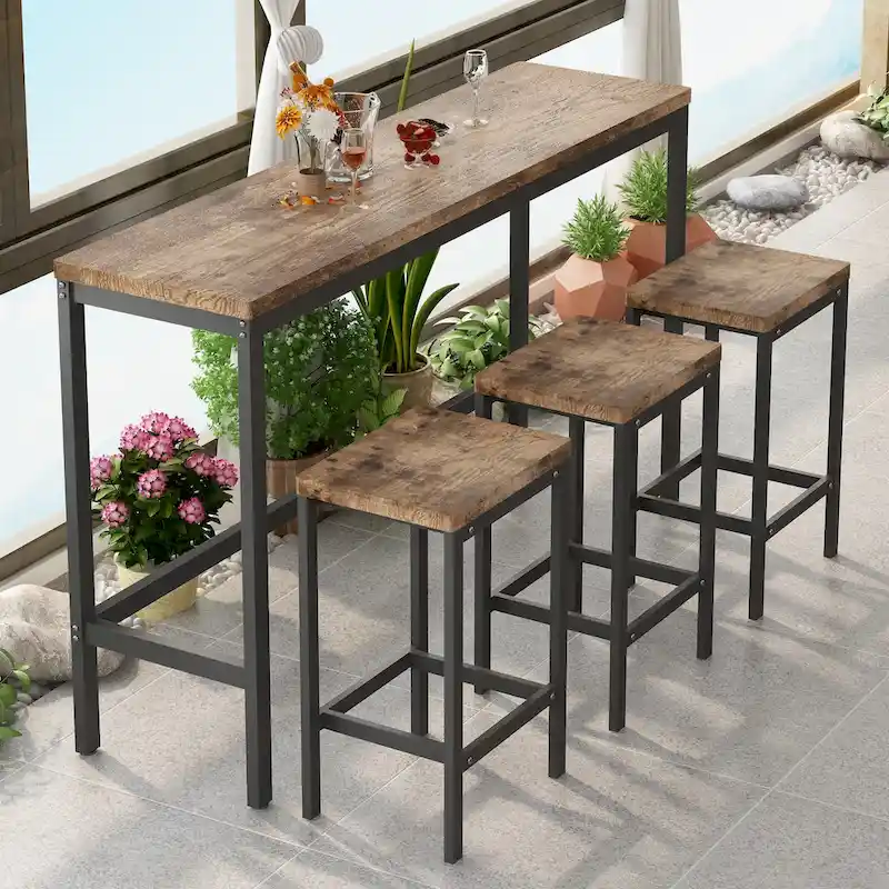 Modern Design Kitchen Dining Table Set with 3 Stools