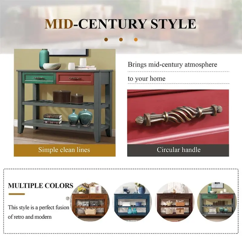 Mid-Century Style 42 Solid Wood Buffet Sideboard