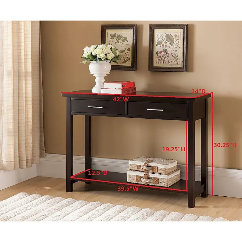 Entryway Console Sofa Occasional Table with Drawers, Espresso