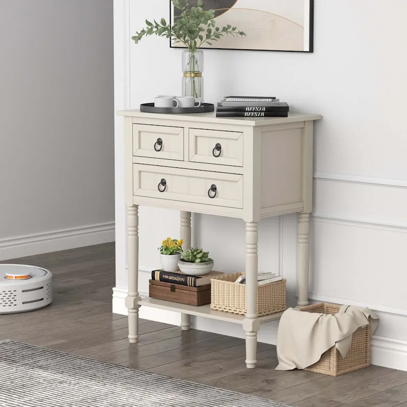 Console Entryway Table with 3 Drawers Open Shelf Beige/Dark Grey