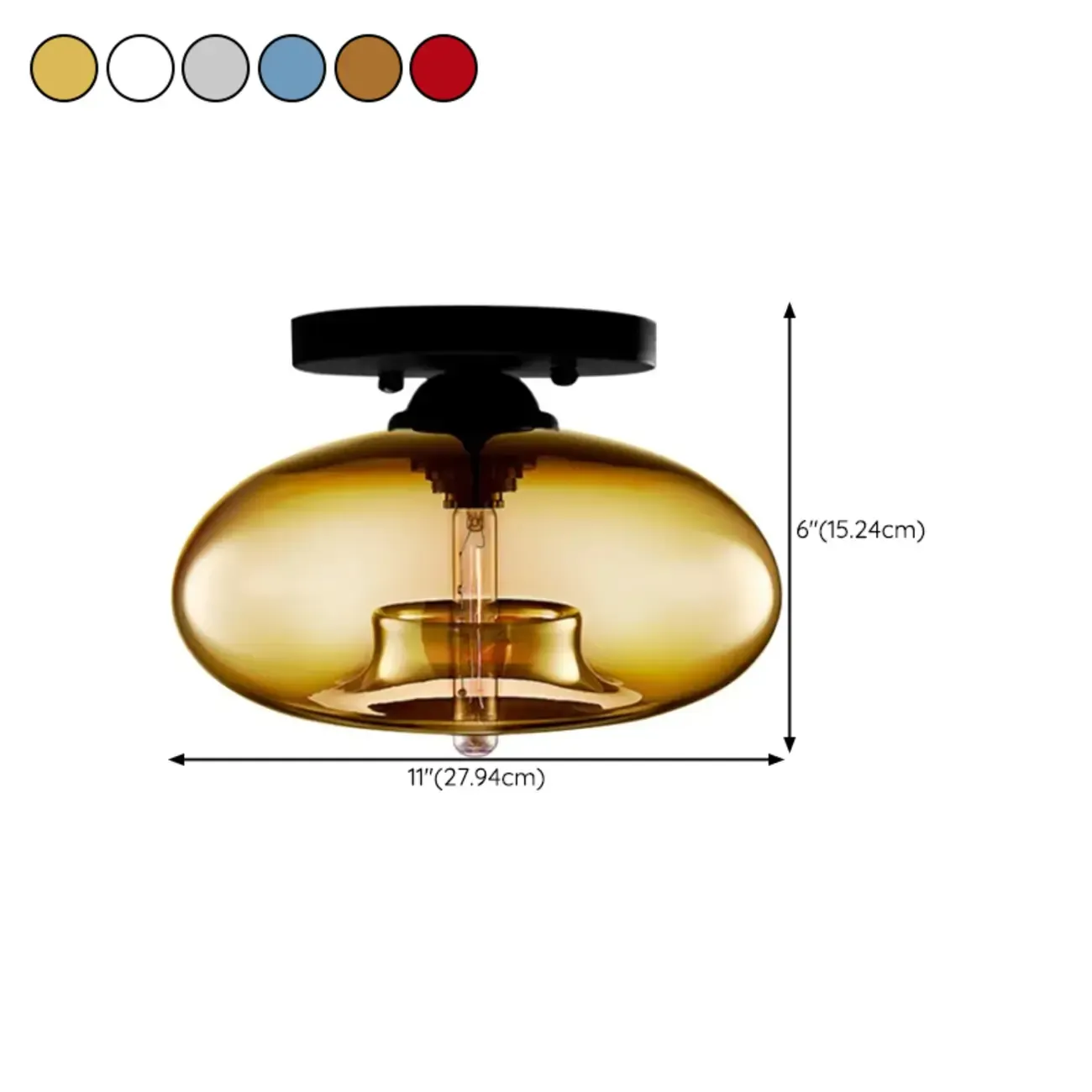 Clear Glass Drum Shade Industrial Semi Flush Mount Light