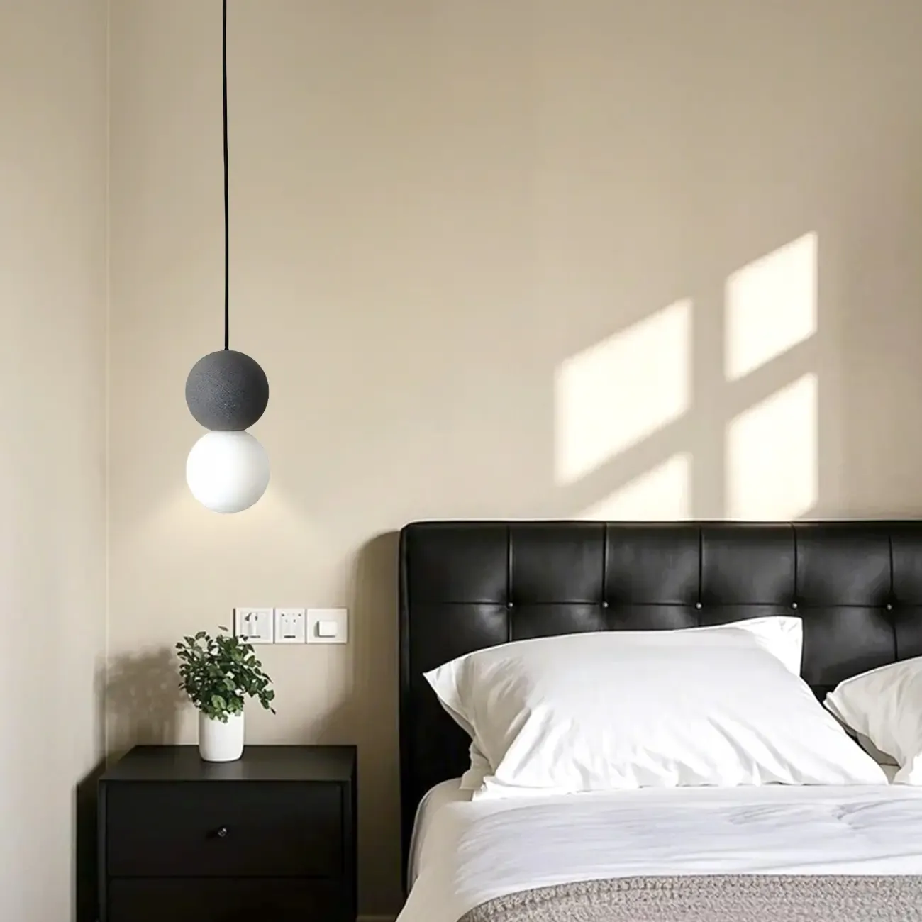 Minimalist Milky Glass Globe Pendant Lamp with Beaded Detail for Bedside
