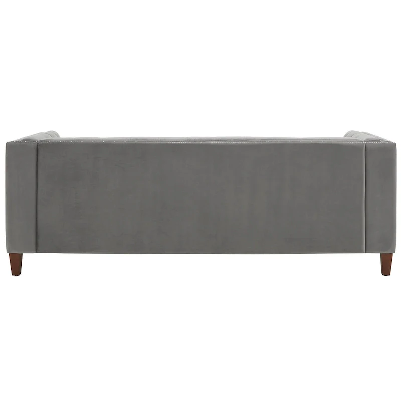 Grey Velvet Tufted Sofa and Loveseat with Nailhead Trim