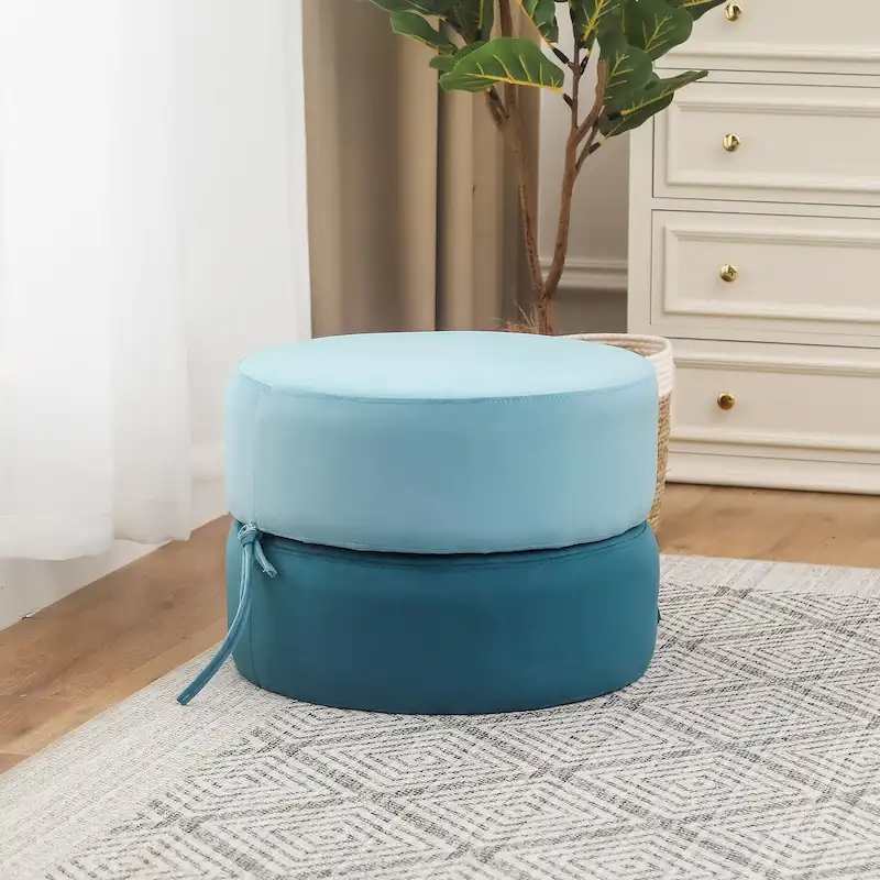 Adeco Round Pouf Upholstered Footrest Ottoman