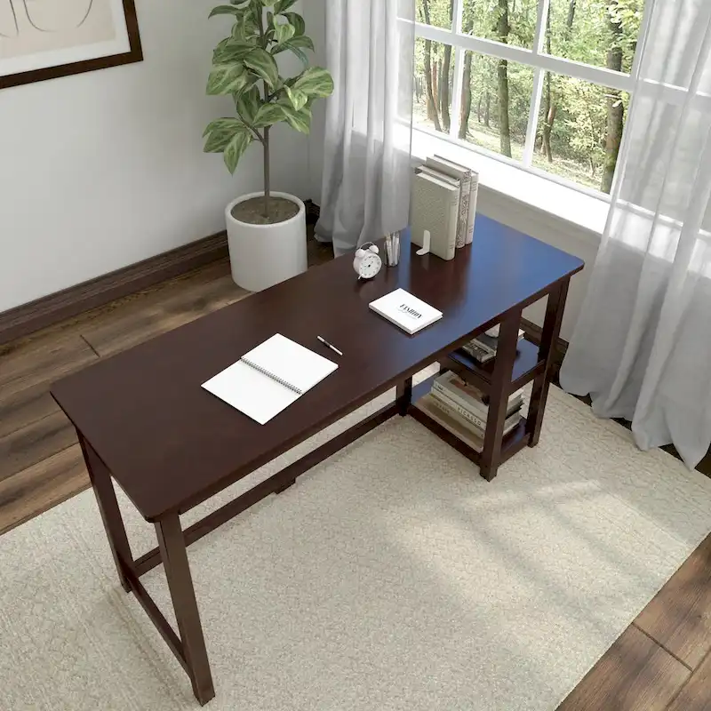 Computer Desk with Bookshelves - Wood Finish