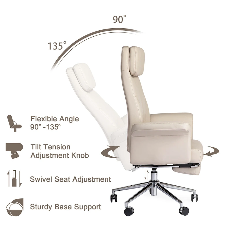Glitzhome 49H Modern Adjustable Swivel High Back Ergonomic Office Chair with Armrest and Extendable Footrest