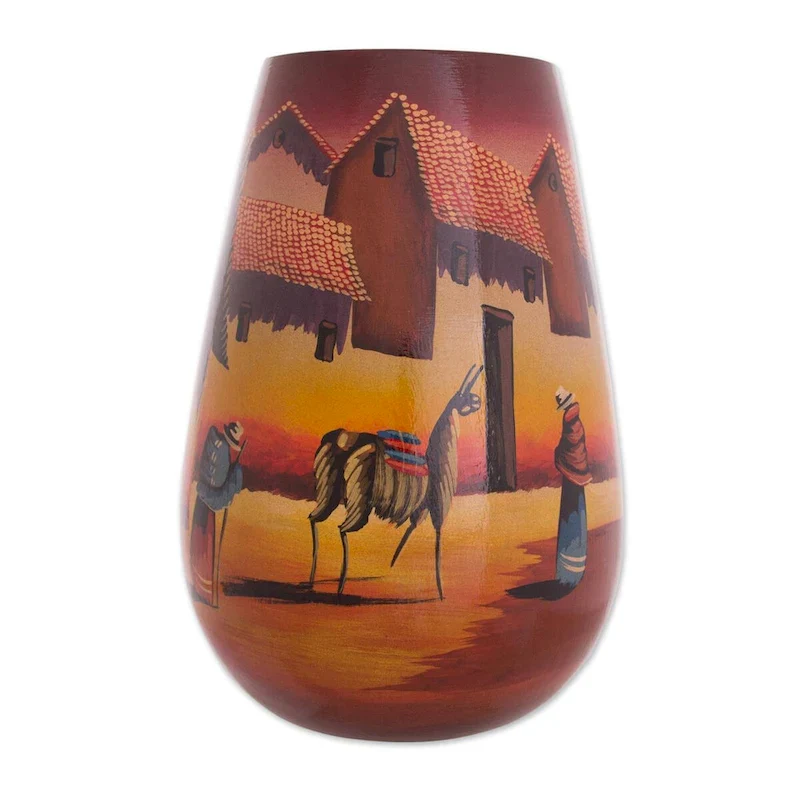Ceramic vase, 'The Streets of Cuzco'