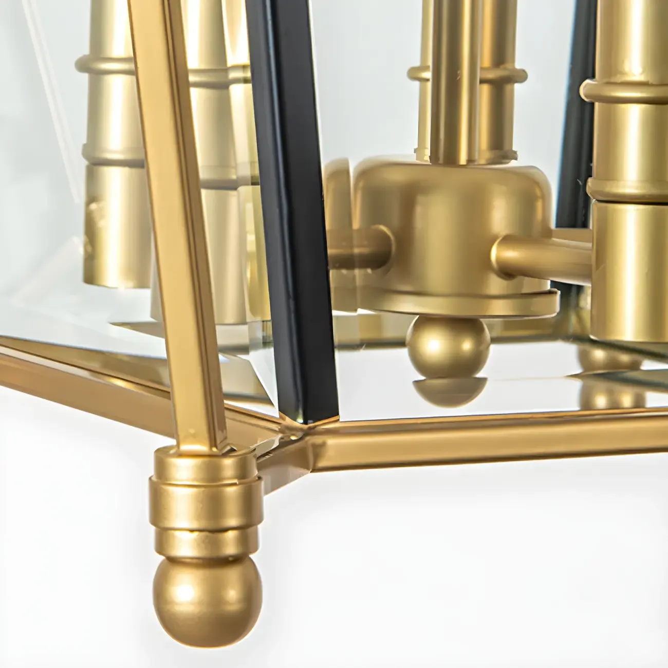 Adjustable Kitchen Gold Square Glass Caged Candle Chandelier