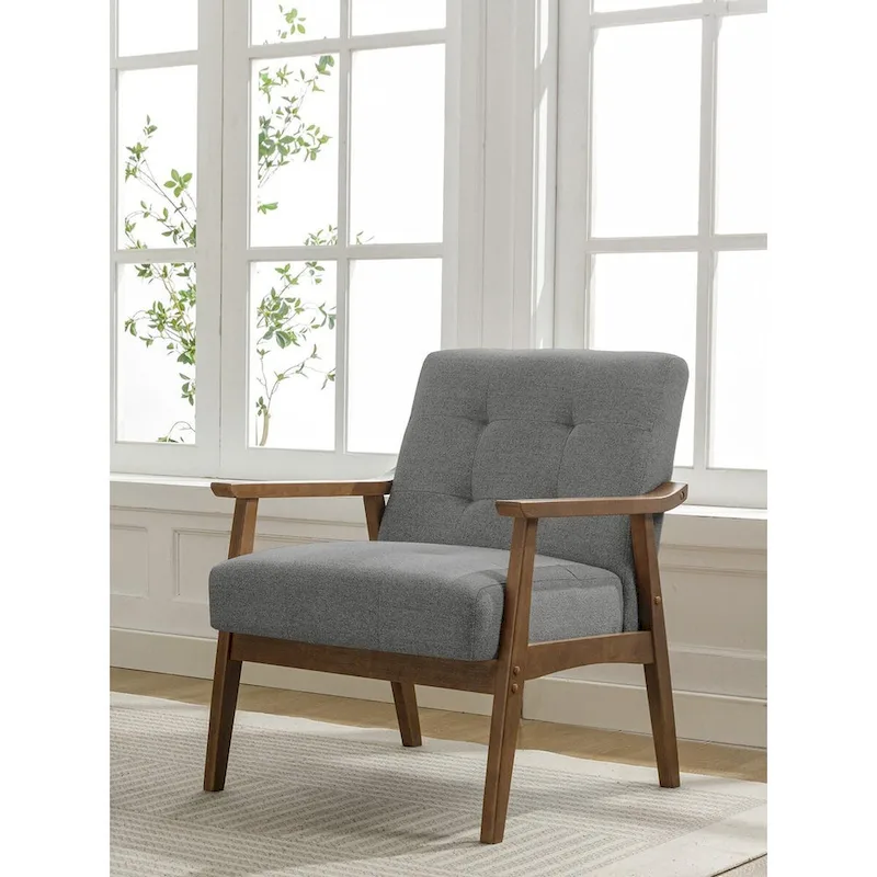 Galina Fabric Accent Chair with Rubberwood Legs