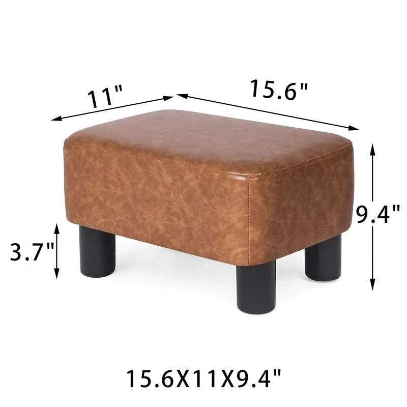 Rectangular PU Leather Footstool, Grey/Dark Grey/Brown, Wood Legs, Seats 1