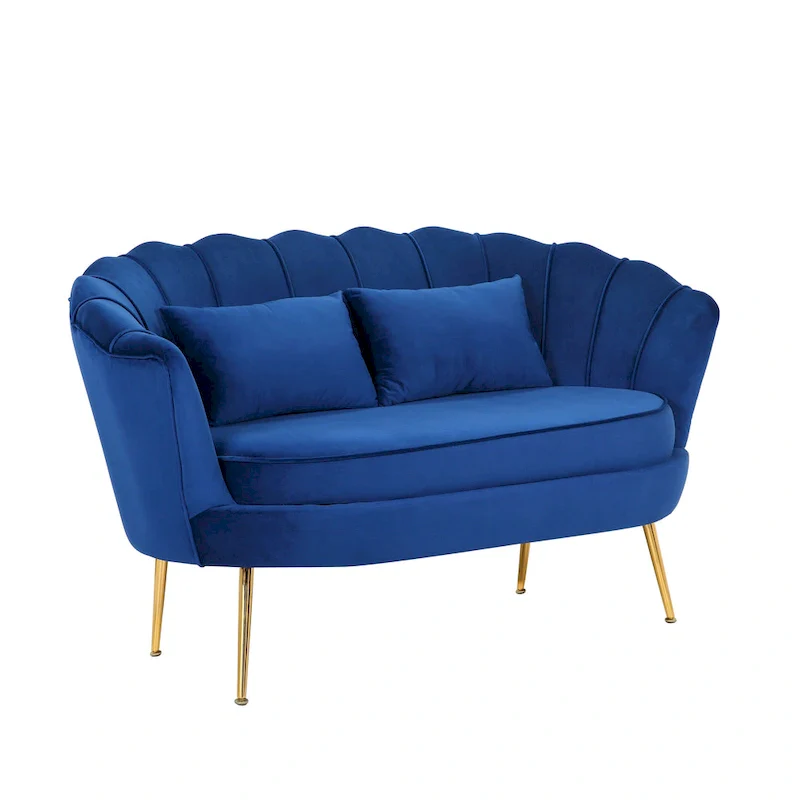 Home Beyond Contemporary Velvet Sofa Blue Soft Loveseat Daisy Chair with Golden Metal Legs for Living Room, Bedroom