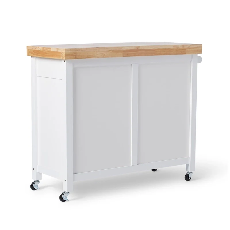 Macaulay Natural Rubberwood Rolling Kitchen Island Cart