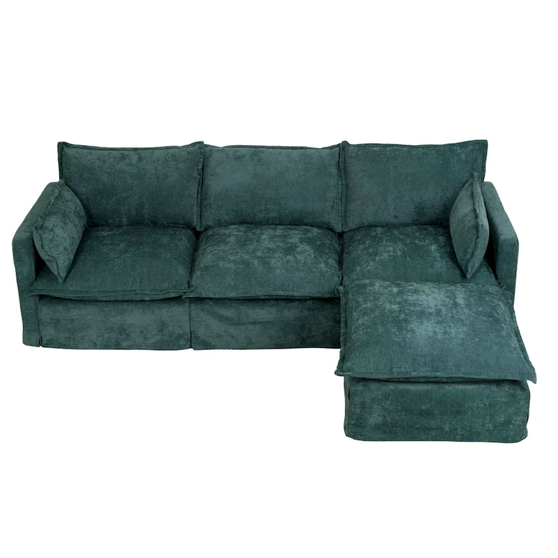 93.31 Faux Linen Modular Sectional Sofa with Movable Ottoman, Solid Wood Frame, and High-Resilience Foam Cushions