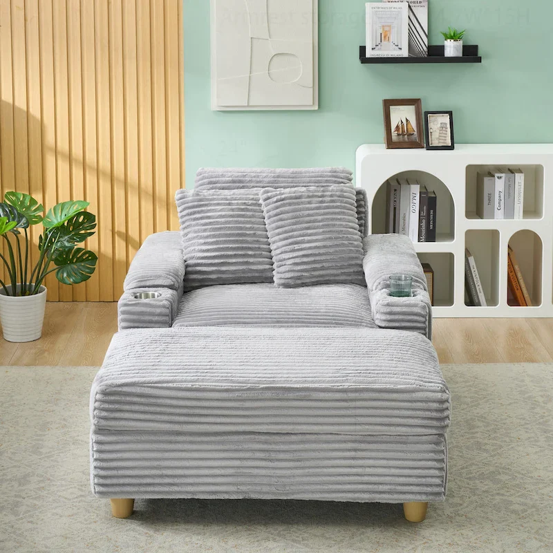 Comfortable Corduroy Sofa with Multiple Pillows and Storage Options