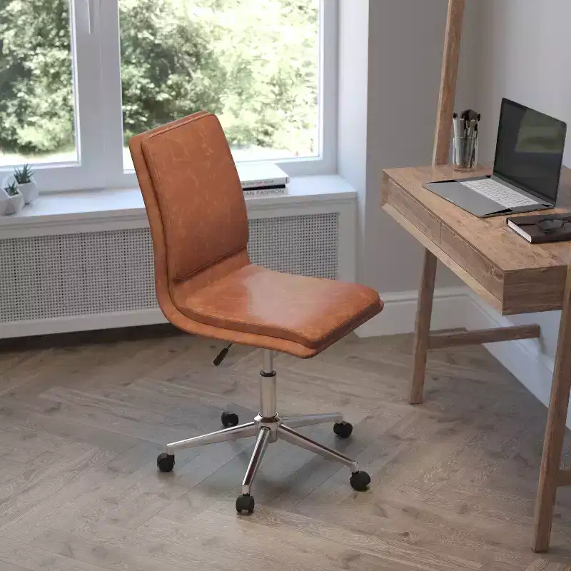 Emma and Oliver Modern Faux Leather Upholstered Mid-Back Home Office Chair with 5 Star Base and Pneumatic Seat Height Adjustment