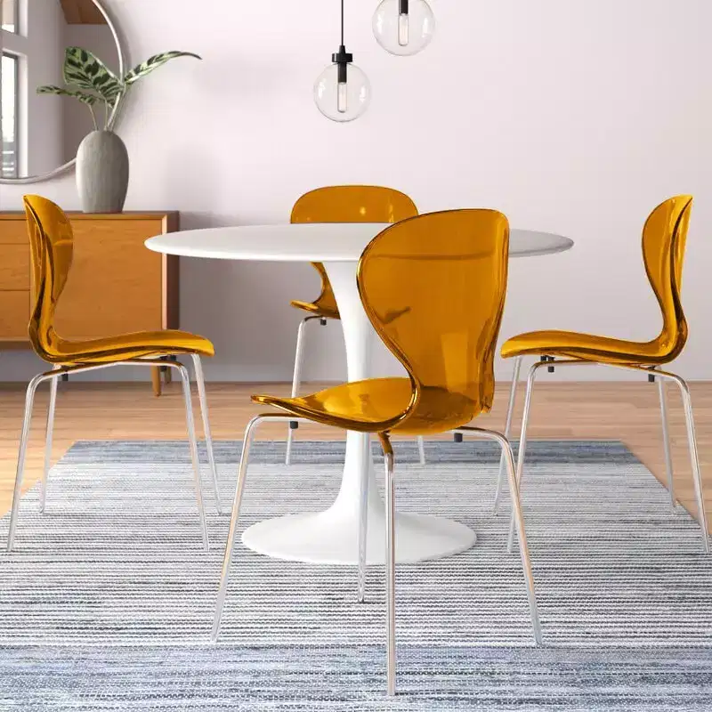 LeisureMod Bristol 5-Piece White Dining Room Set - Round Table and 4 Ergonomic Plastic Dining Chairs