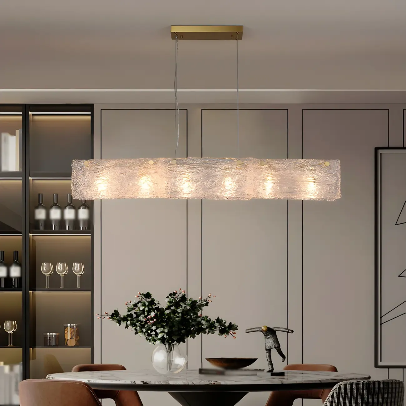 Rectangle Large Gold Glass Island Pendant Light