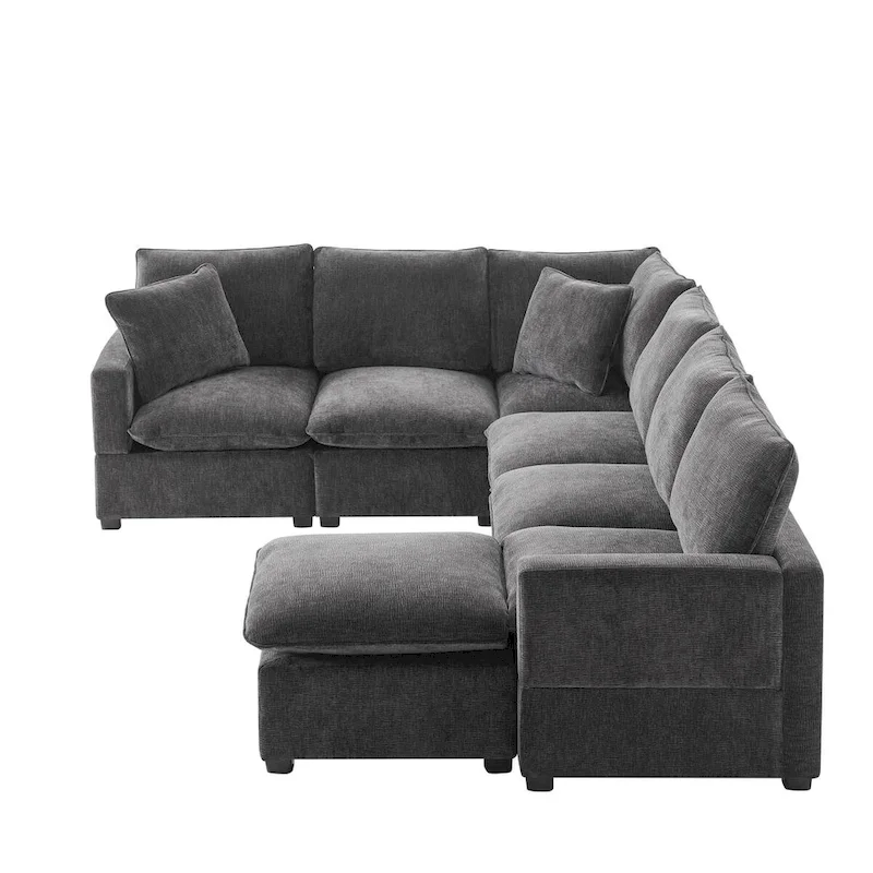 Nestfair Modern U Shape Modular Sofa 7 Seat Chenille Sectional Couch Set with 2 Pillows Included