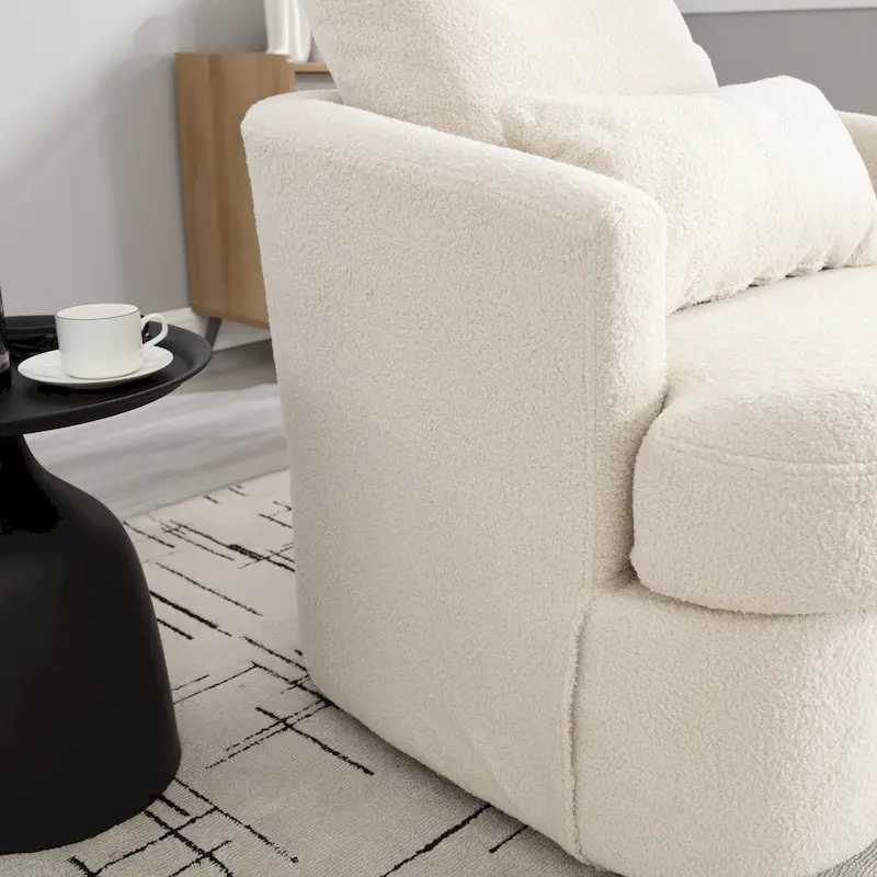 White Teddy 32.68 Upholstered 360 Swivel Barrel Chair with Metal Base