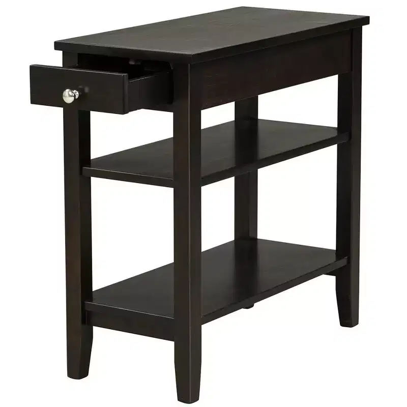 Costway 2PCS 3-Tier End Table Sofa Side Table Nightstand w/ Shelf & Drawer