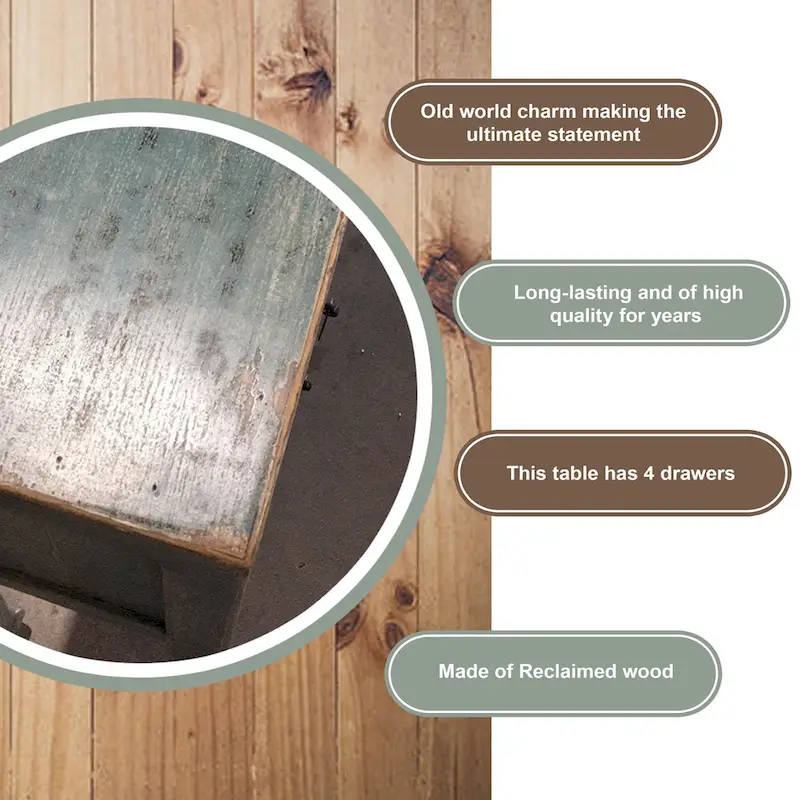 Artissance Console Table w/4 Drawers, 39 Long, Weathered Soft Aqua