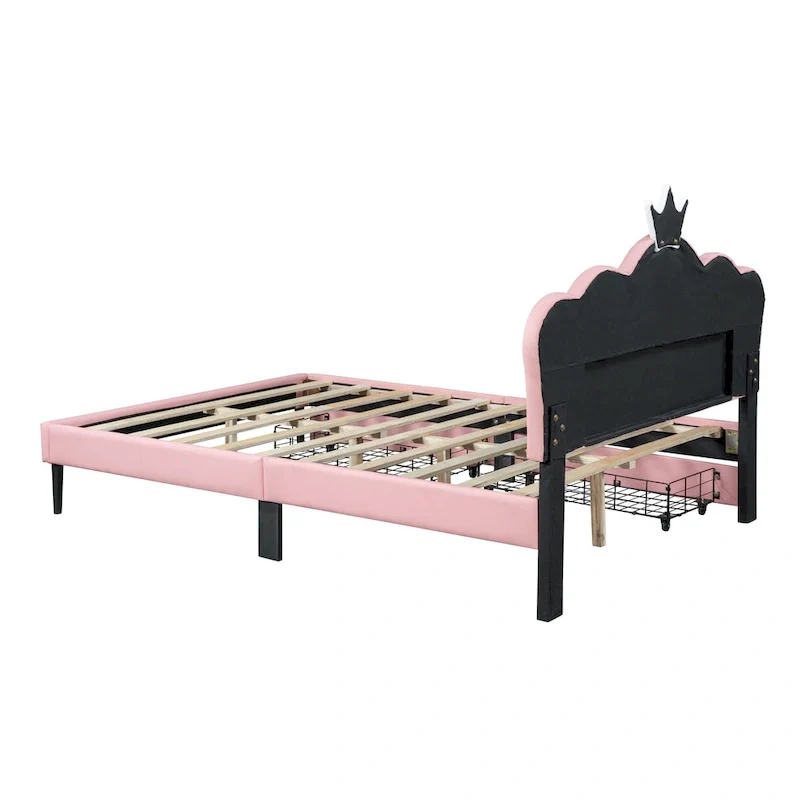 Upholstered Princess Bed with Crown Headboard & Drawers