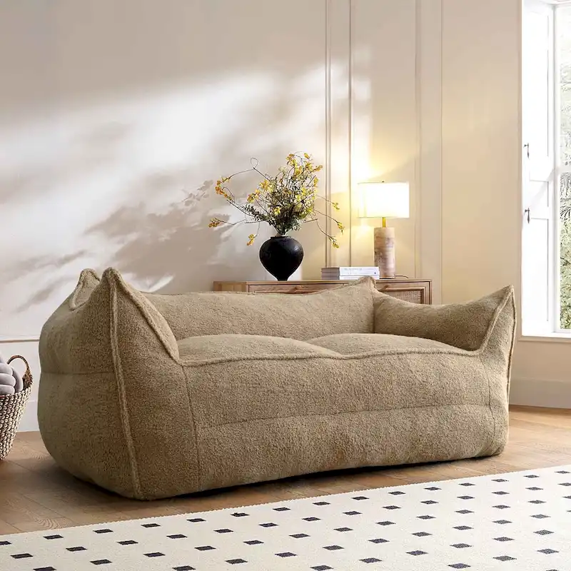 2 Seater Bean Bag Sofa Loveseat Teddy Faux Fabric Fabric Lazy Sofa Bean Bag Chair