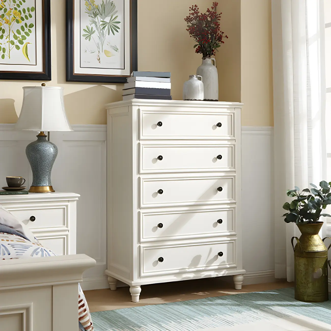 Classic White Wooden Dresser with 5-Drawers