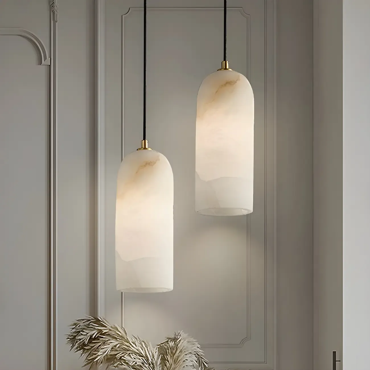 Modern Gold Bell Alabaster Adjustable Pendant Light