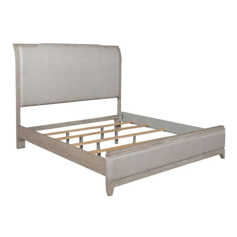 Washed Taupe & Silver Champagne King California Upholstered Bed