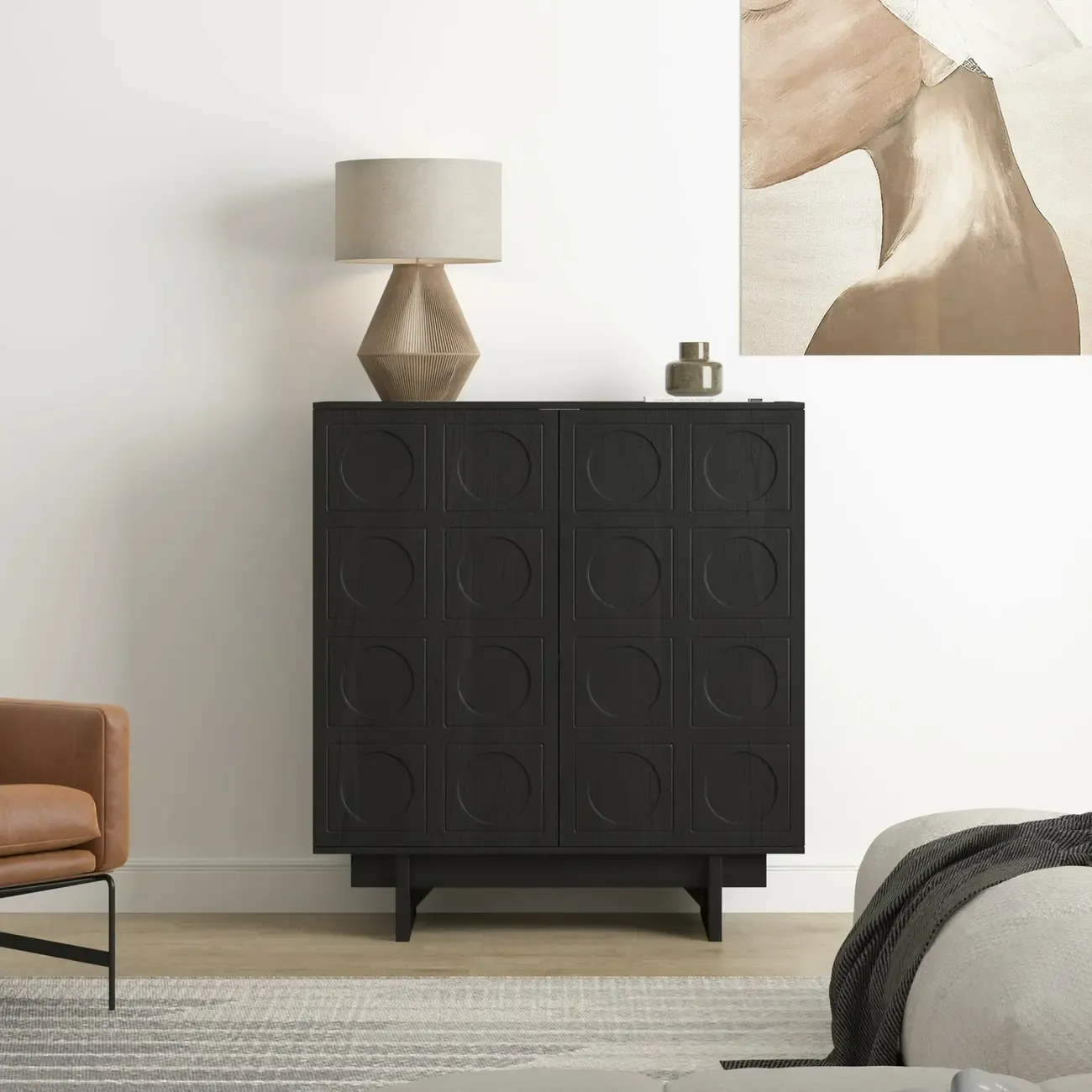 Modern Brown Sideboard with Adjustable Shelves & Cabinets