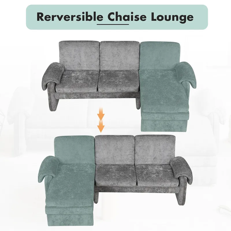 94.1 Chenille L-Shaped Futon Sofa with Adjustable Backrest & Reversible Chaise