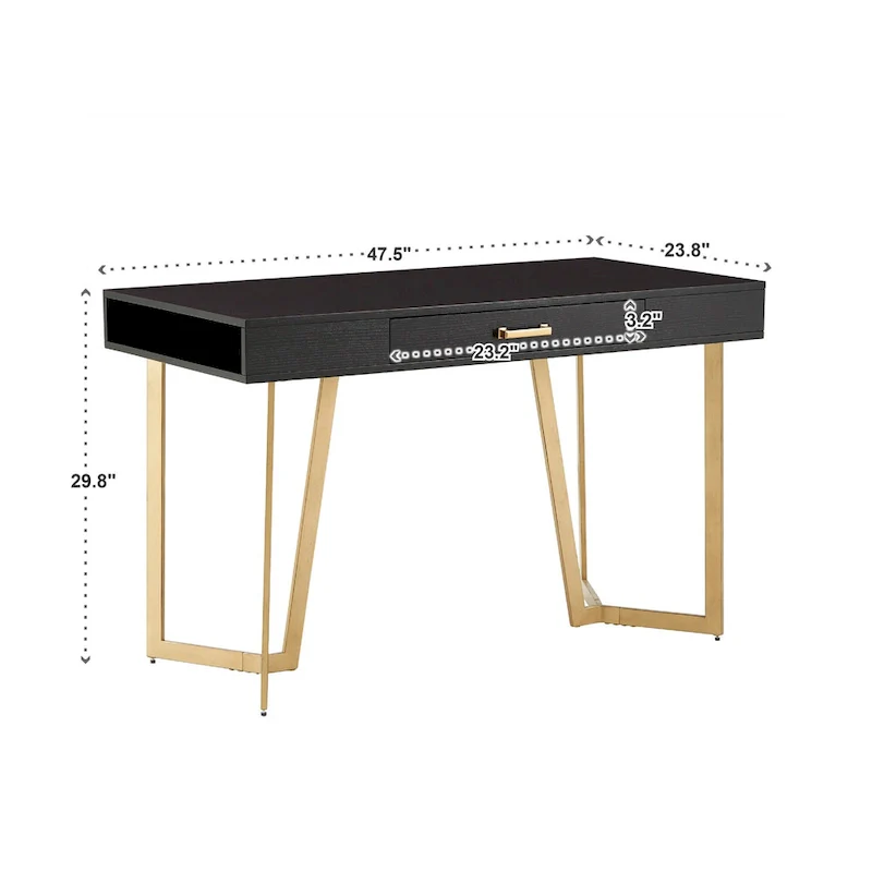 Black Finish Writing Desk with Gold Metal Base