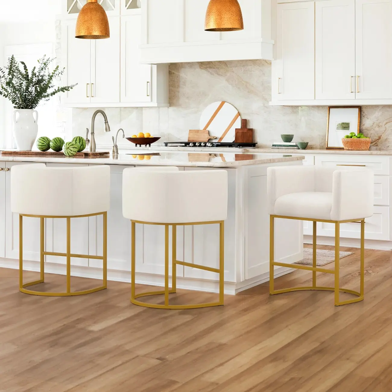 Modern Upholstered Barrel Back Counter Stools
