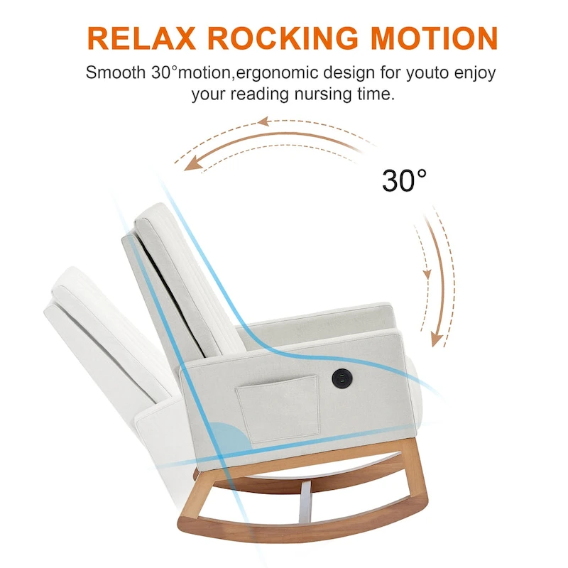 Adjustable Rocking Chair, Nursery Glider Chair with Adjustable High Back and Foot Rest