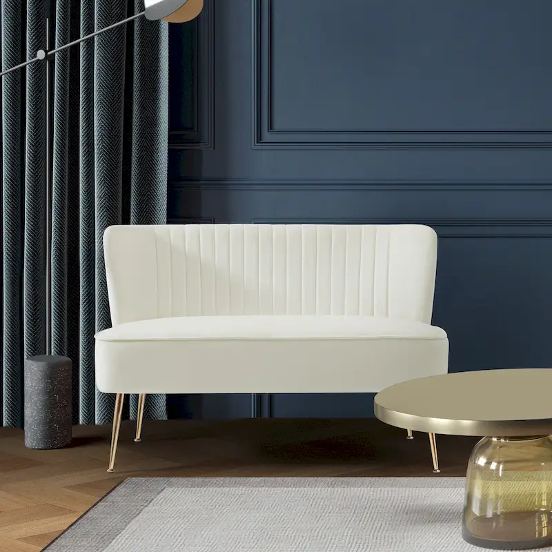 Upholstered Velvet Polyester 46 Wide Loveseat - Armless/ Scalloped Back