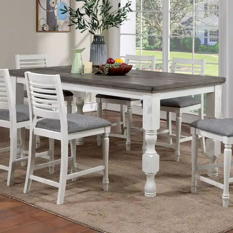 Ionessa Contemporary Antique White Wood 7-Piece Counter Height Dining Table Set by Furniture of America
