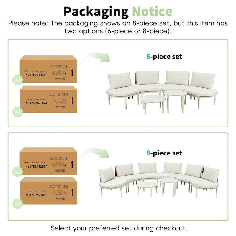 Elegant 8-Piece Modular Half Moon Patio Sofa Set with High-Low Coffee Tables