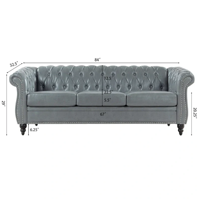 84.65 Rolled Arm Chesterfield 3 Seater Sofa
