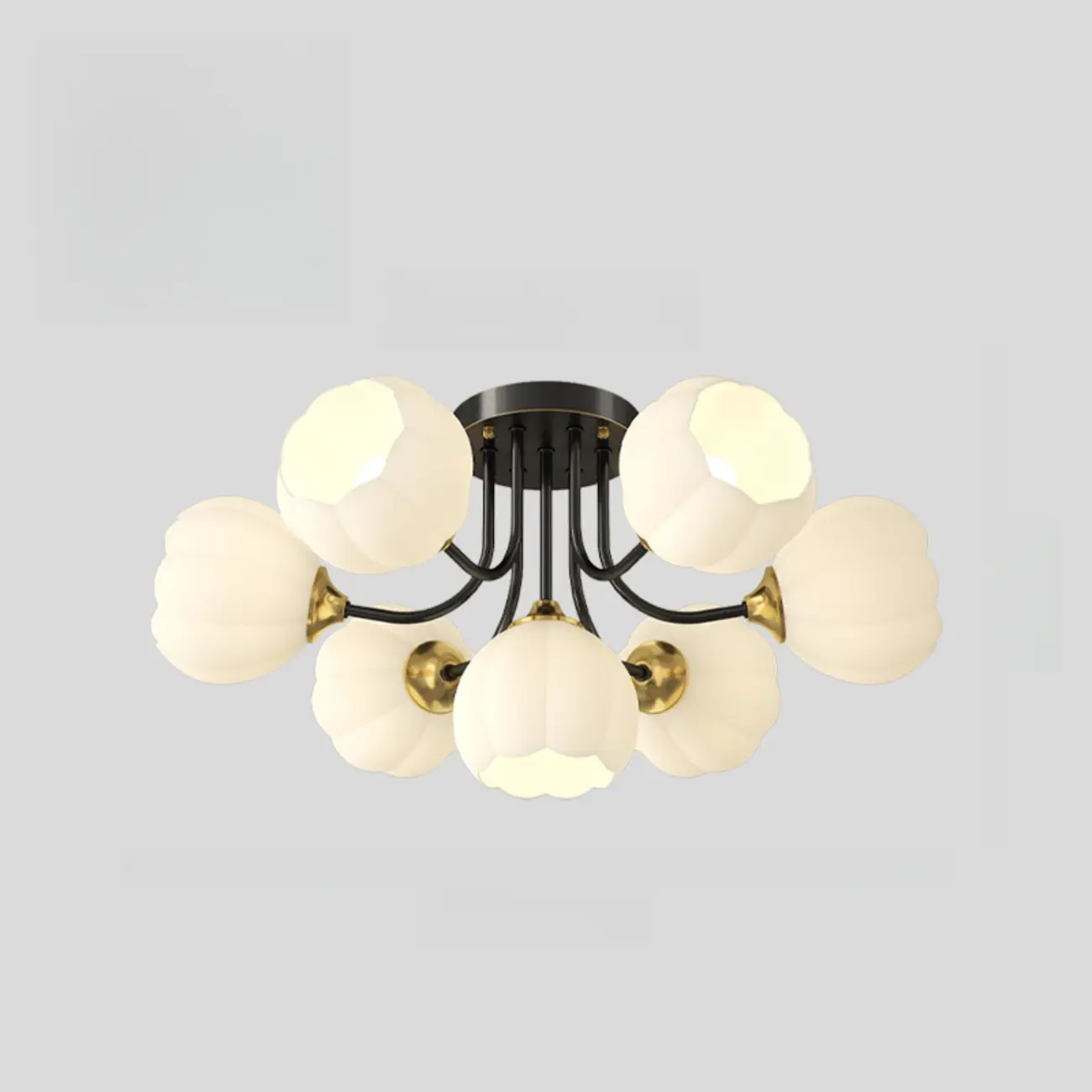 Modern White Glass Floral Shade Metal Semi Flush Ceiling Light