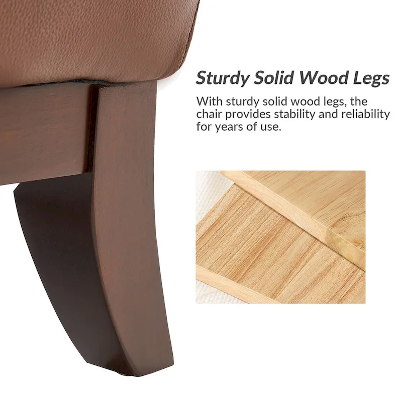 Traditional Genuine Leather Accent Chair with Tufted Wing Back