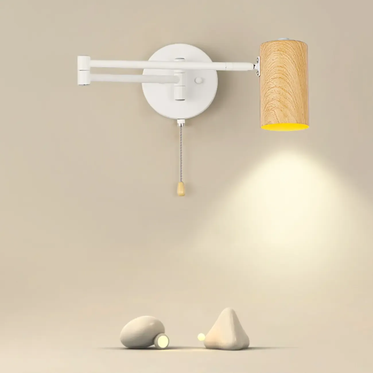 White and Black Metal Swing Arm Wall Light with Cylindrical Shade