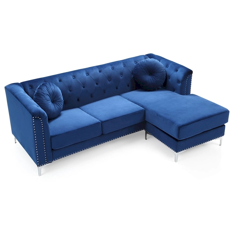 Pompano Velvet Button Tufted Sofa with Chaise