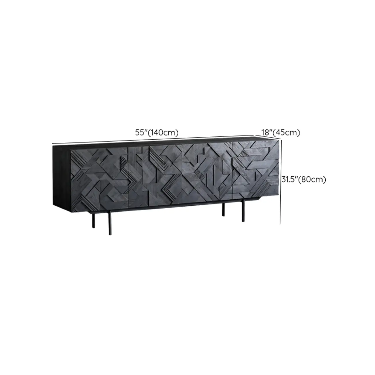 Modern Black Geometric Wooden Buffet Table with Cabinets