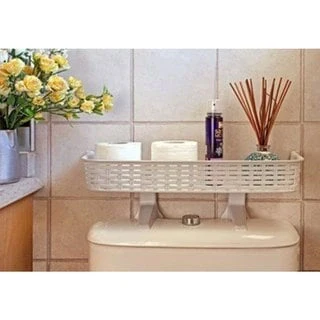 White Rattan-Style Recycled Plastic Over-Toilet Bathroom Shelf