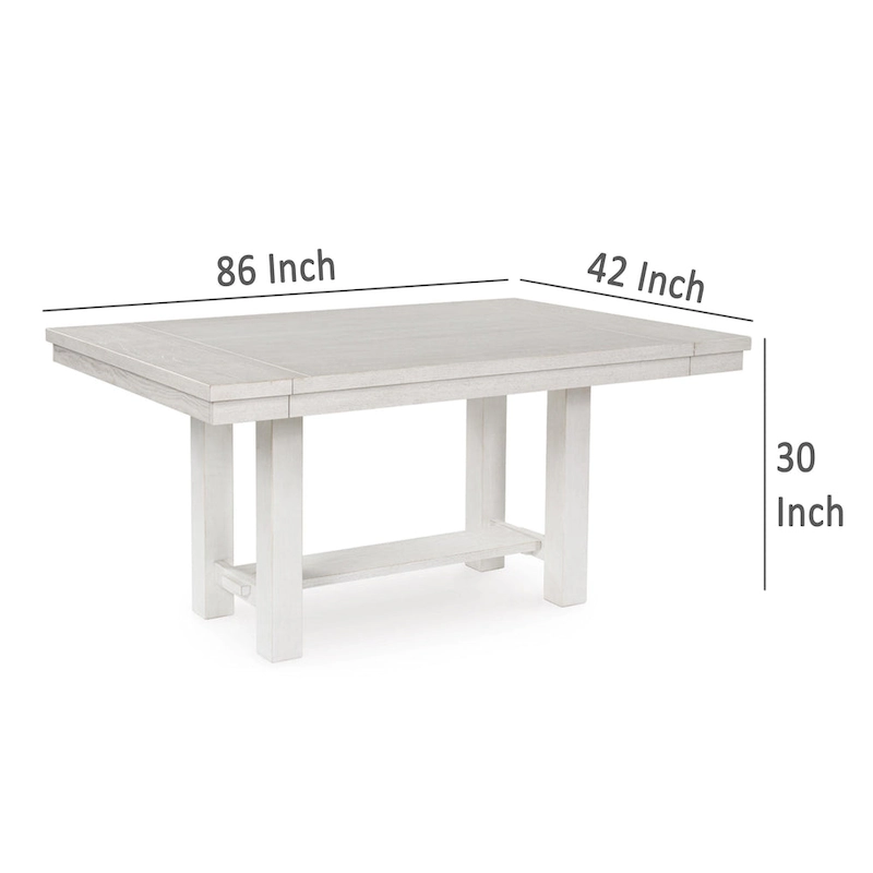 Fleur Dining Table with 2 Extension Leaves, White Wood, 62-86 Inch