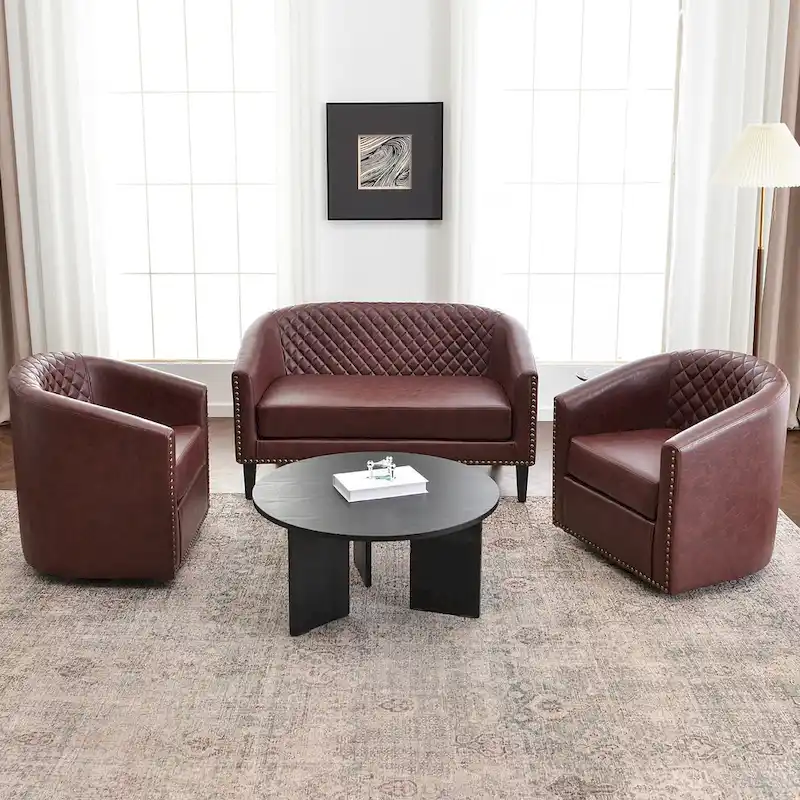 KINWELL 50W Tufted Faux Leather Upholstered Small Loveseat Sofa