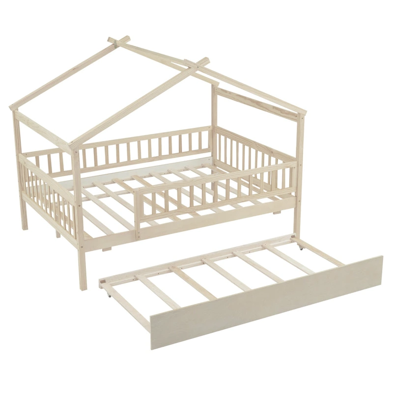 Full Pine House Bed with Twin Trundle